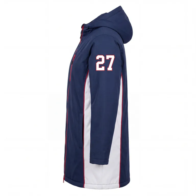 Custom baseball bench jackets, left side view