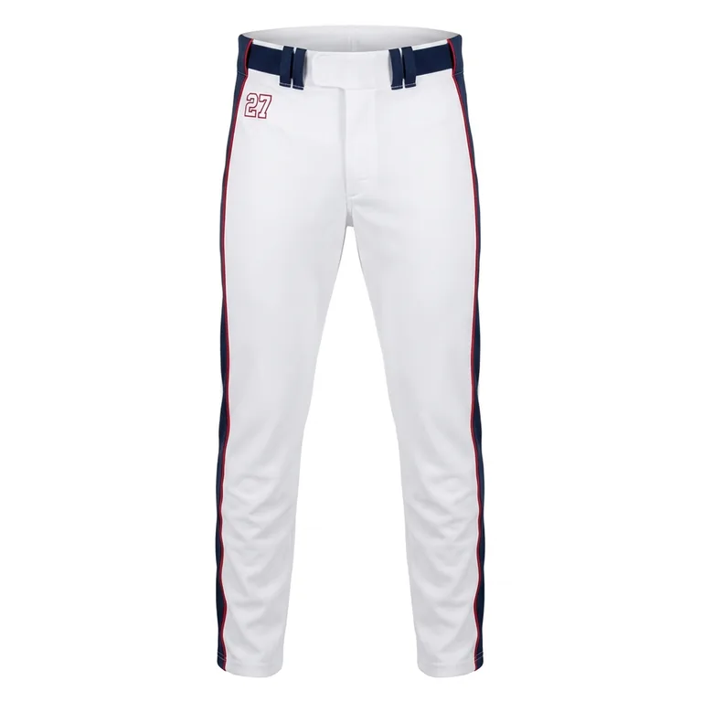Custom baseball full-length game pants, front view