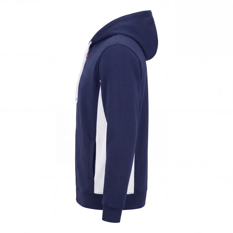 Custom baseball full-zip hooded jackets, right side view