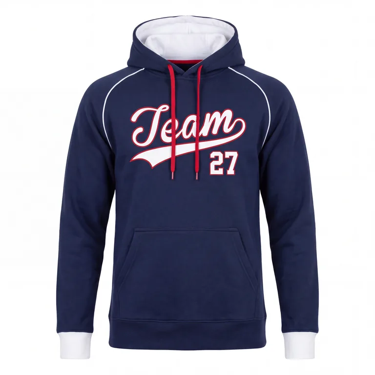 Custom baseball hooded pullovers, front view
