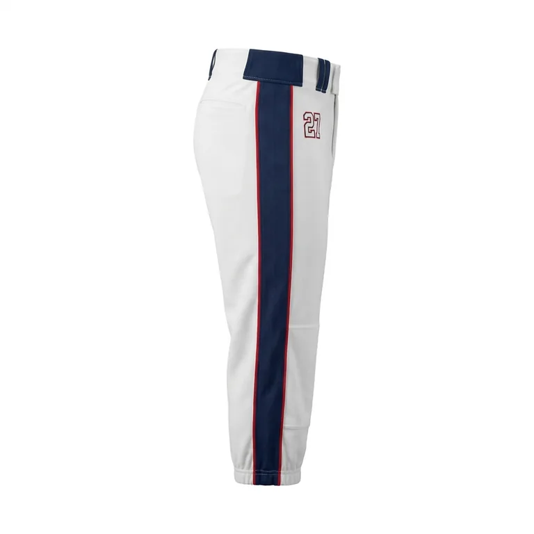 Custom baseball knicker-cut pants, left side view