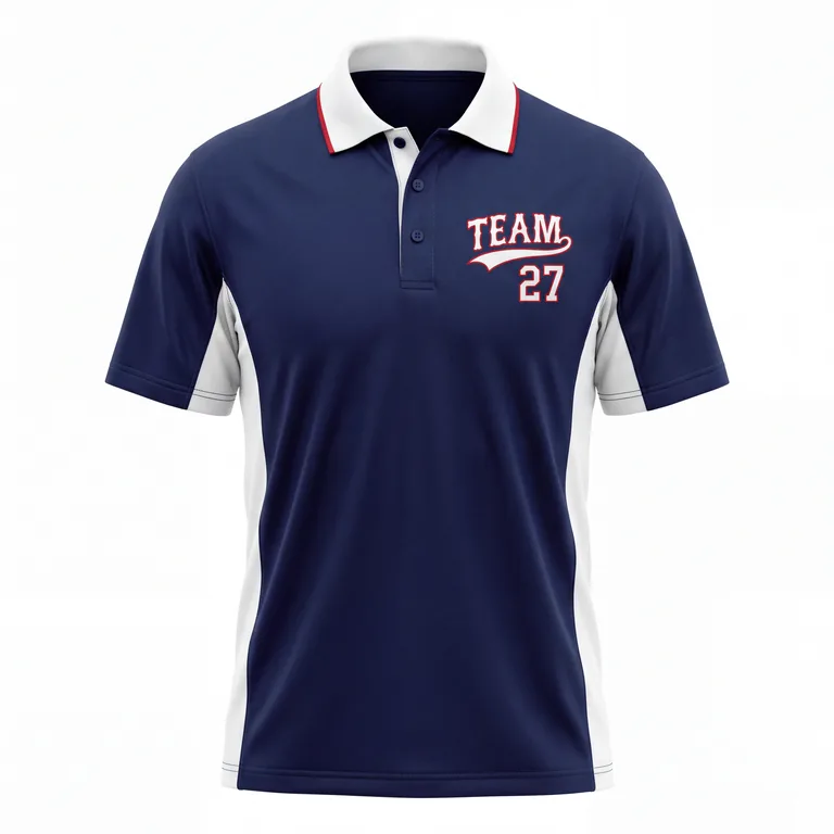 Custom baseball performance team polos, front view