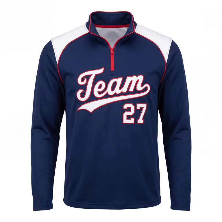 Custom baseball quarter-zip tops, front view