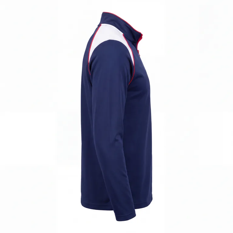 Custom baseball quarter-zip tops, left side view