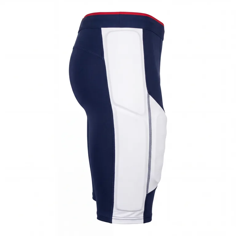 Custom baseball sliding shorts, left side view
