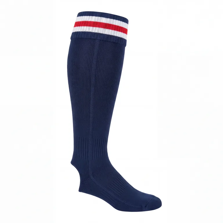 Custom baseball stirrup socks, left side view