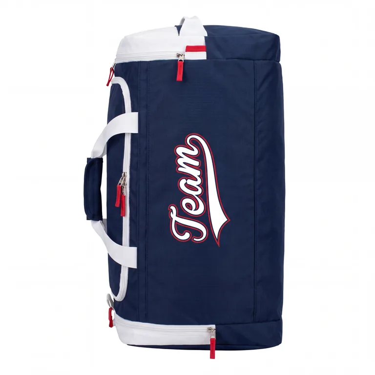 Custom baseball team duffel bags, front view