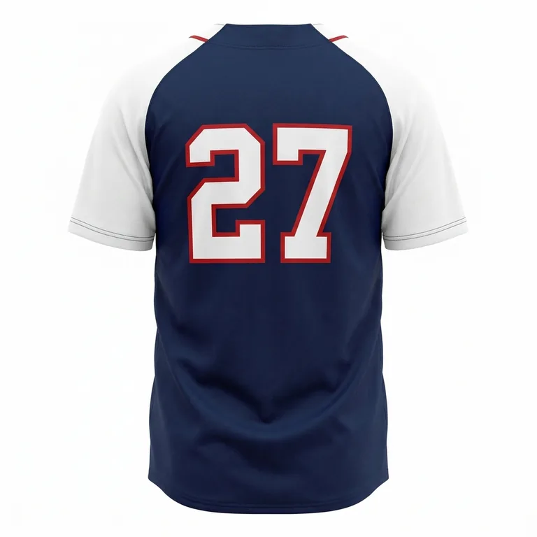 Custom baseball two-button placket jerseys, back view