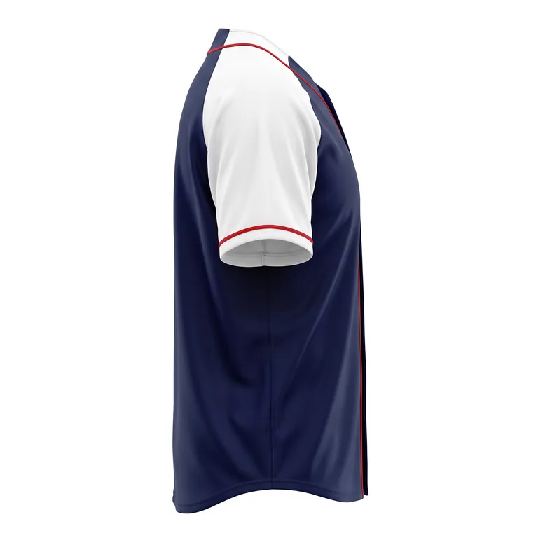 Custom baseball two-button placket jerseys, left side view