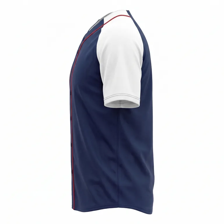 Custom baseball two-button placket jerseys, right side view