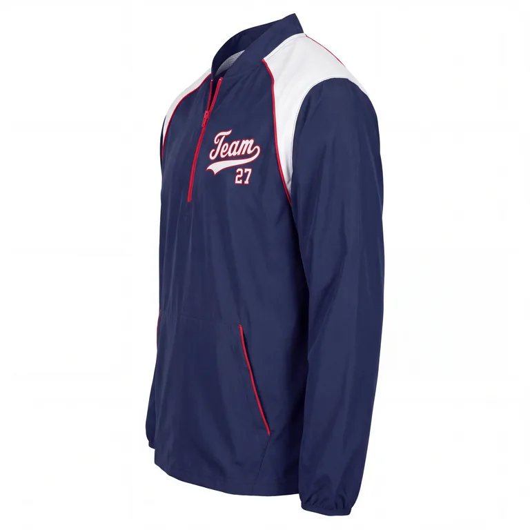 Custom baseball wind pullovers, left side view