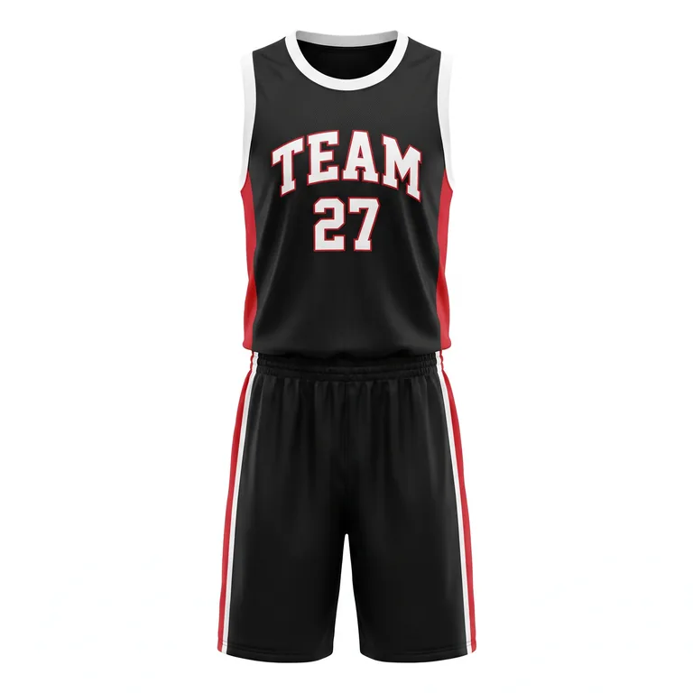 Custom basketball crew-neck game uniforms, front view