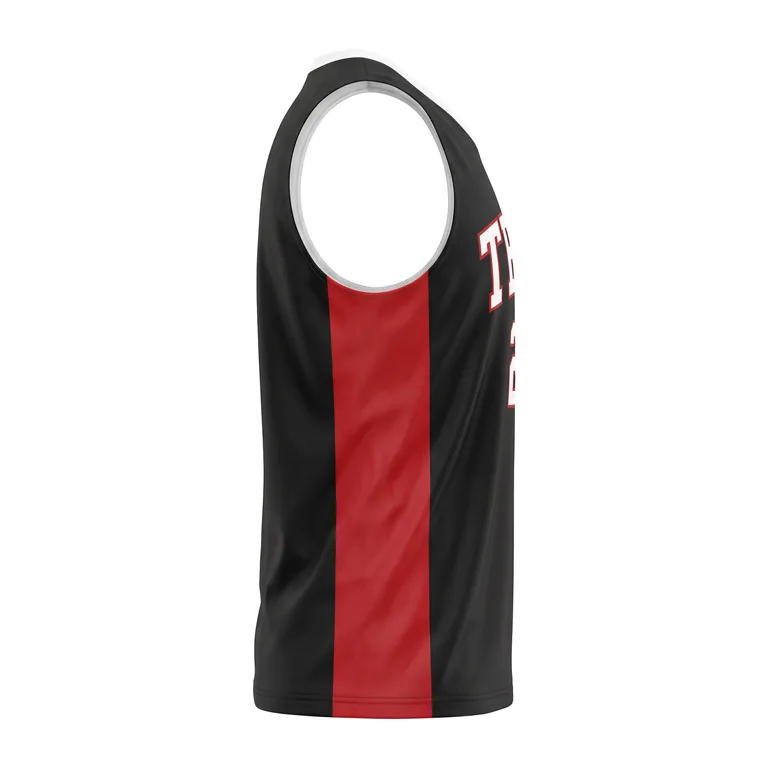 Custom basketball crew-neck reversible jerseys, left side view