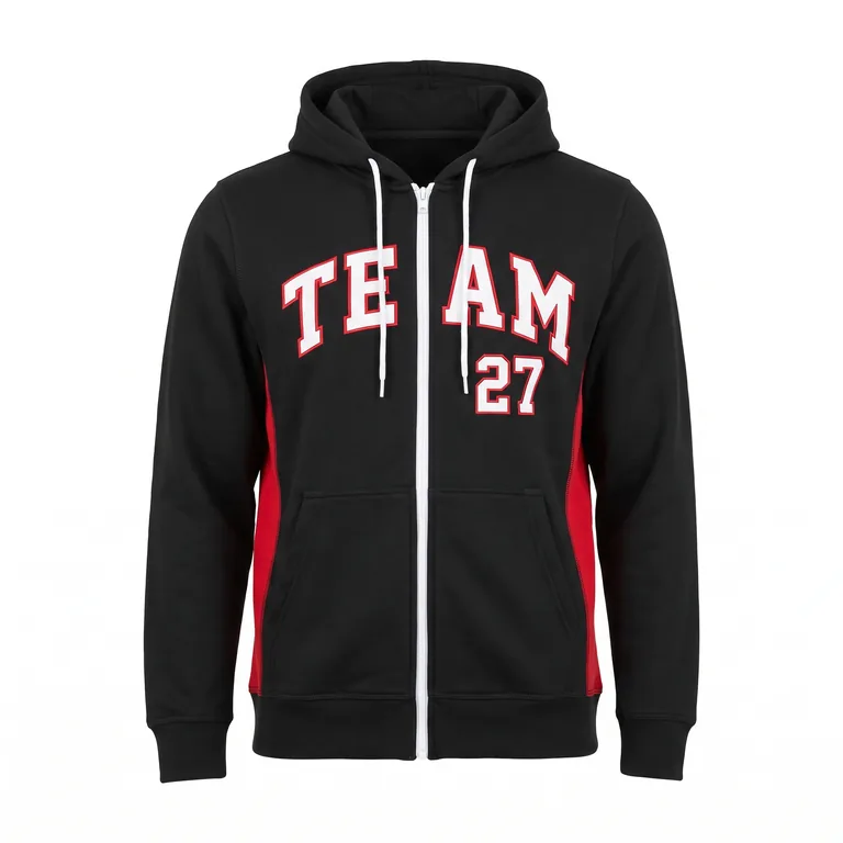 Custom basketball full-zip hooded jackets, front view