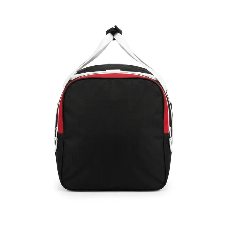 Custom basketball team duffel bags, left side view