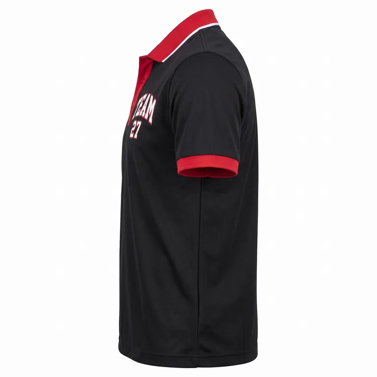 Custom basketball team polos, left side view