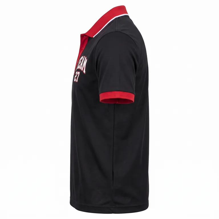Custom basketball team polos, right side view
