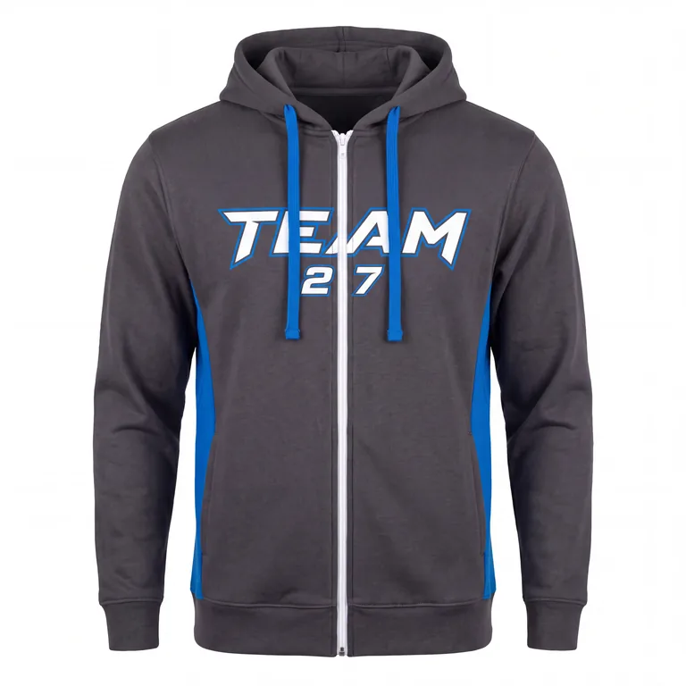 Custom esports full-zip hooded jackets, front view