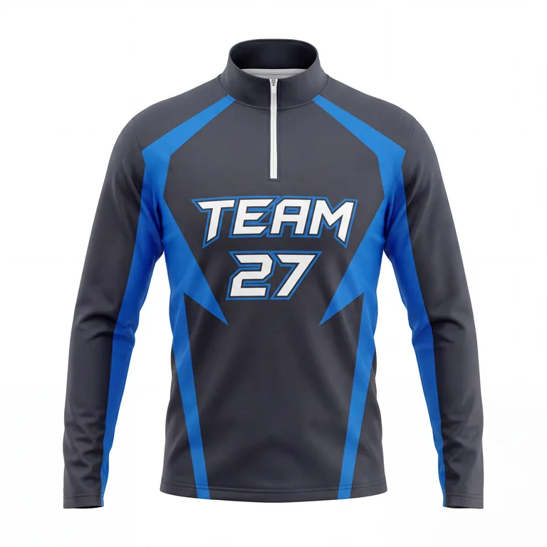 Custom esports quarter-zip player jerseys, front view