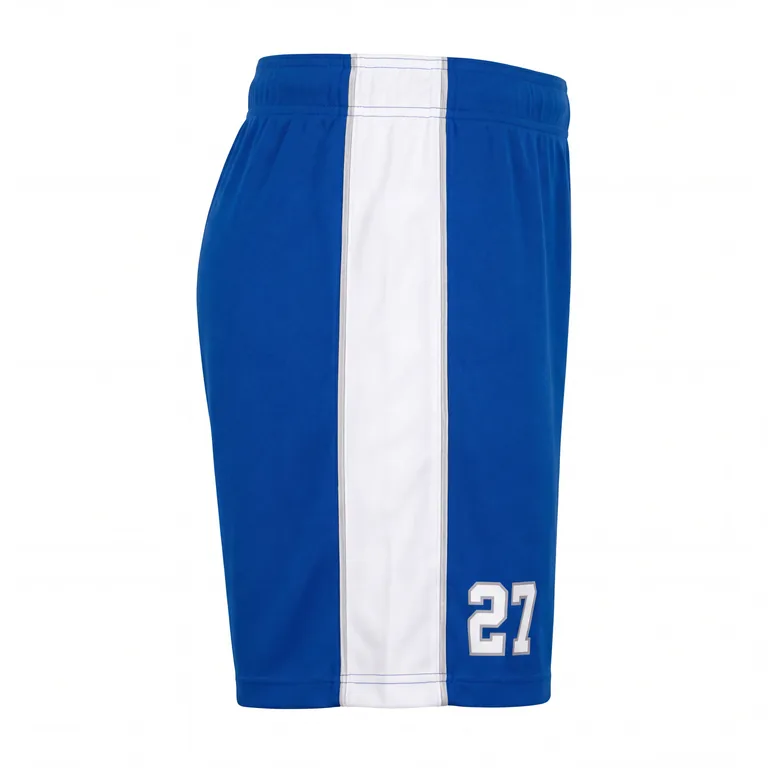 Custom flag football belt-friendly game shorts, left side view