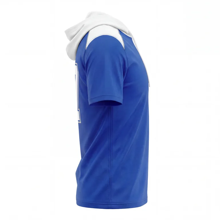 Custom flag football hooded game jerseys, left side view