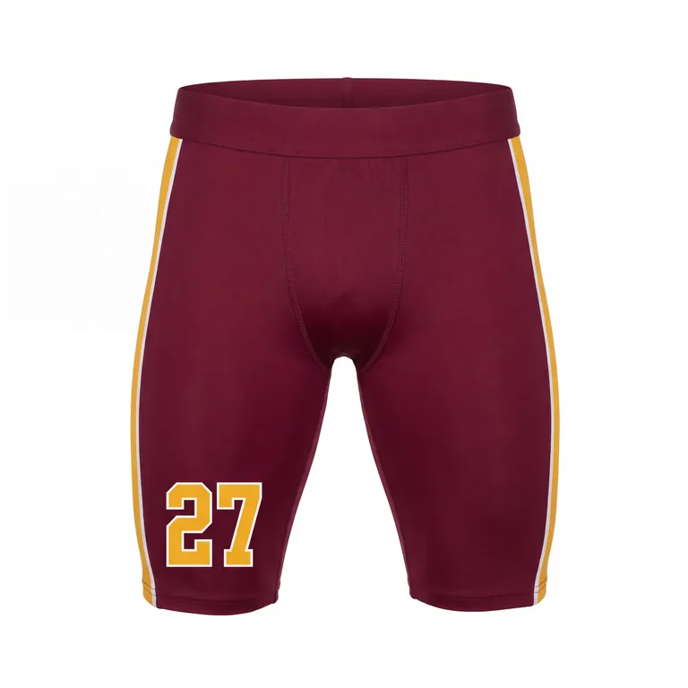 Custom football base-layer shorts, front view