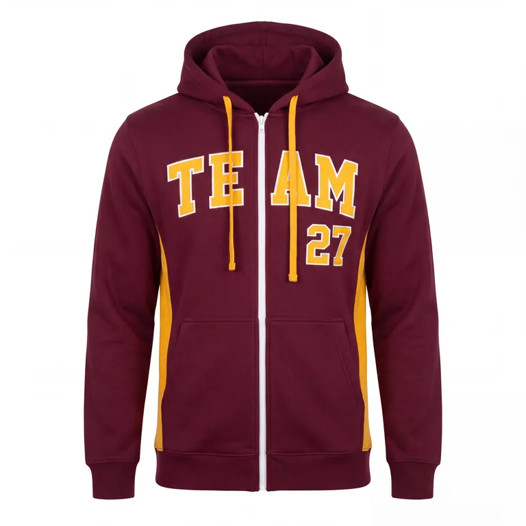 Custom football full-zip hooded jackets, front view