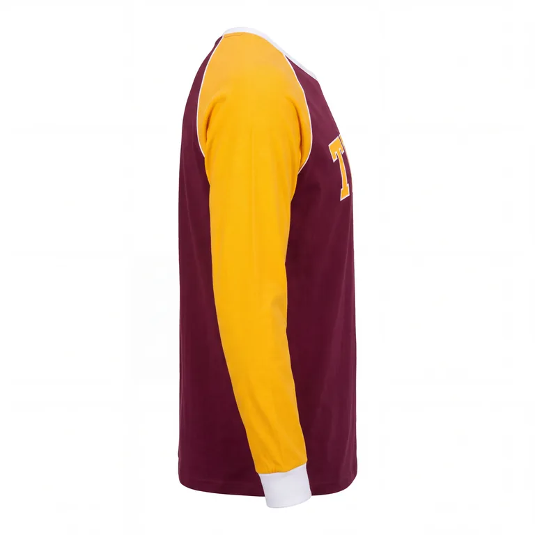Custom football long-sleeve team tees, left side view