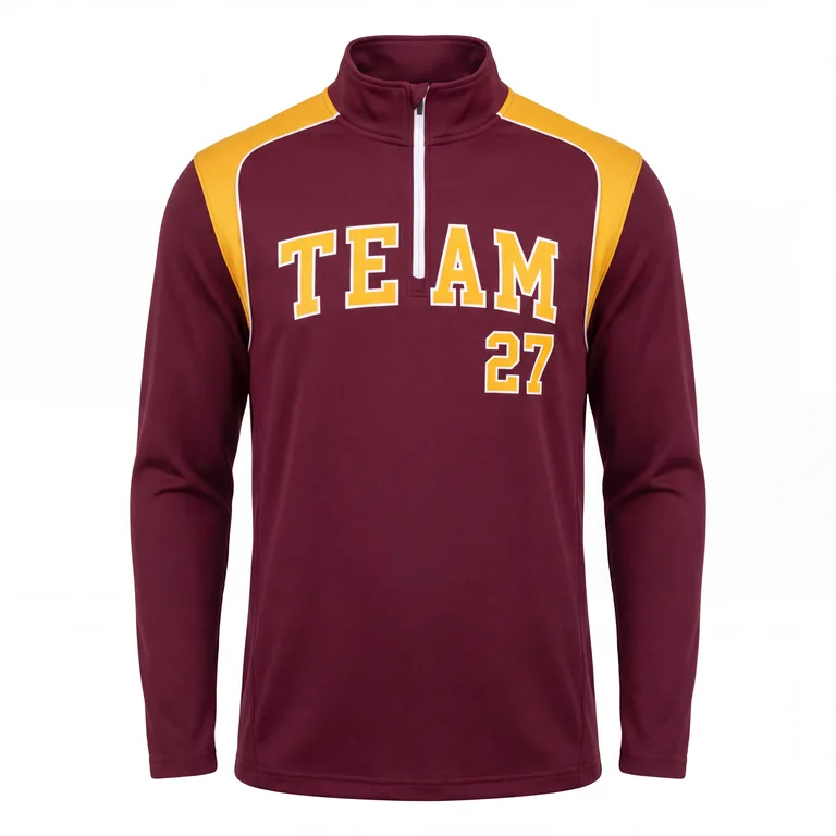 Custom football quarter-zip tops, front view