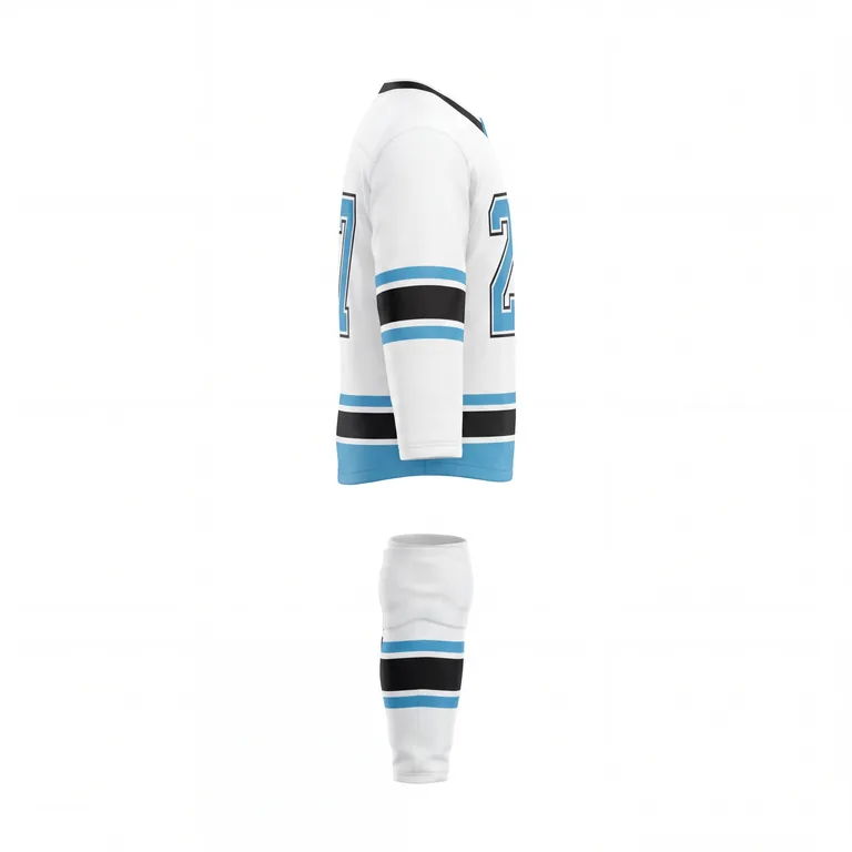 Custom ice hockey away uniform sets, left side view