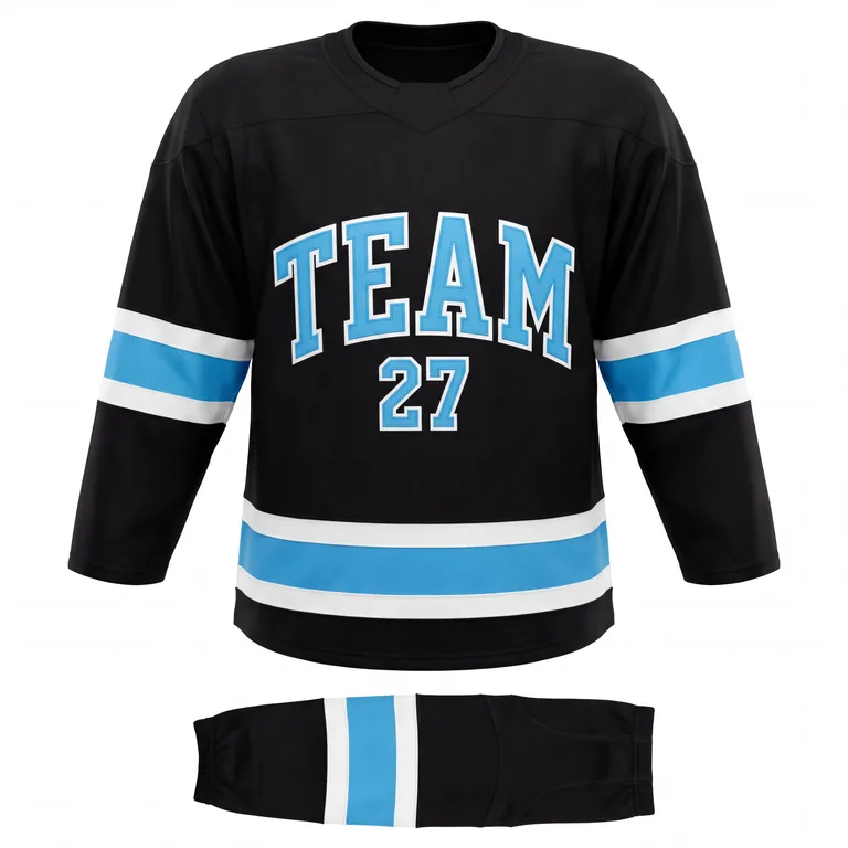 Custom ice hockey home uniform sets, front view