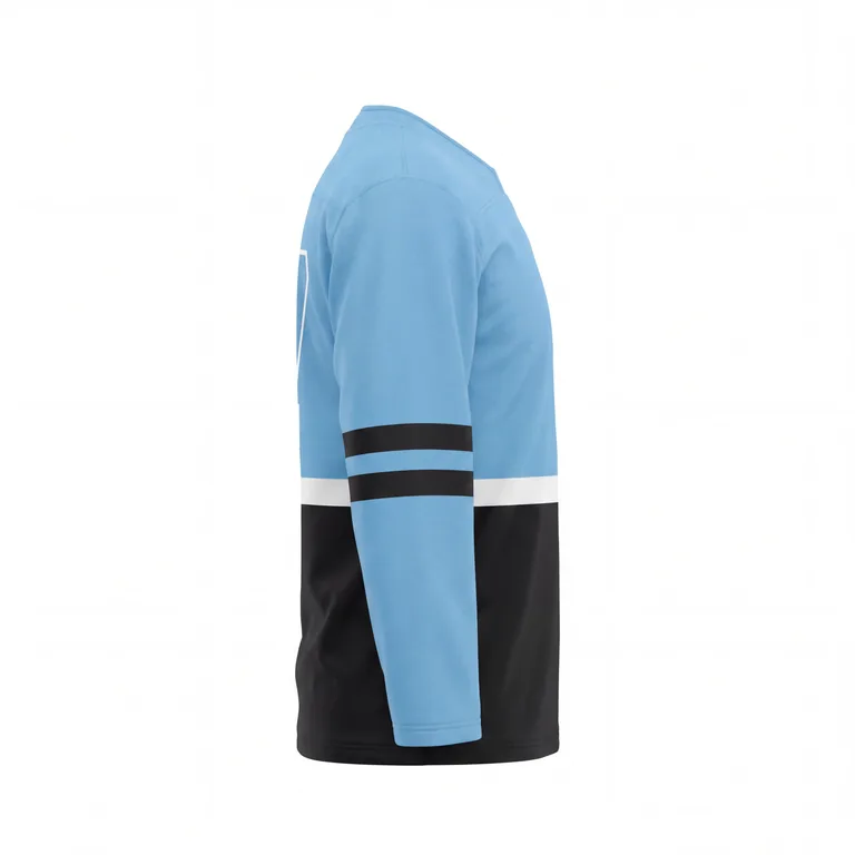 Custom ice hockey two-tone game jerseys, left side view