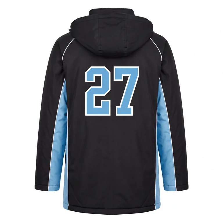 Custom ice hockey winter parkas, back view