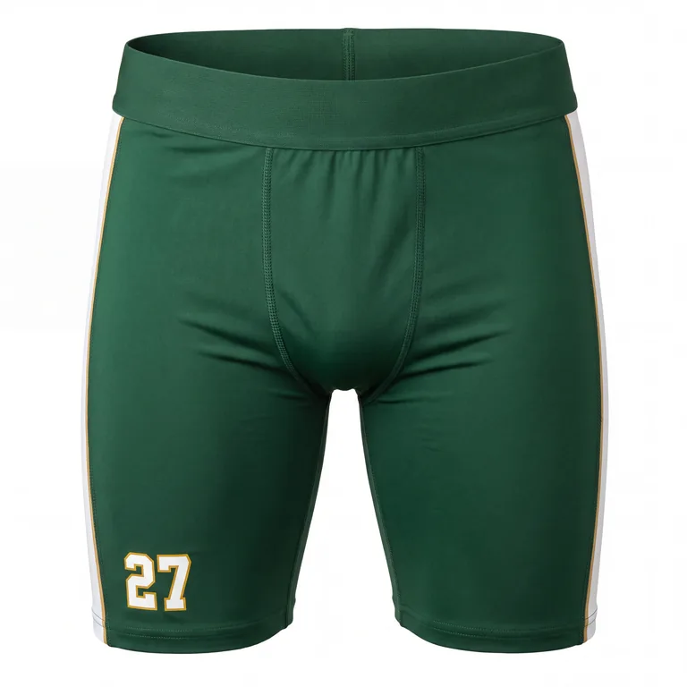 Custom lacrosse base-layer shorts, front view