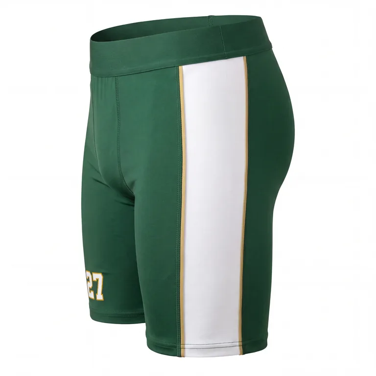 Custom lacrosse base-layer shorts, left side view