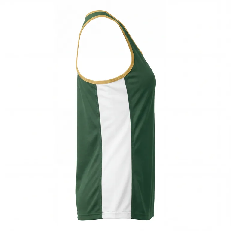 Custom lacrosse racer-back tank tops, left side view