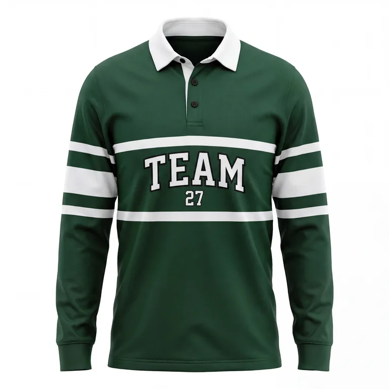 Custom rugby button-collar match jerseys, front view