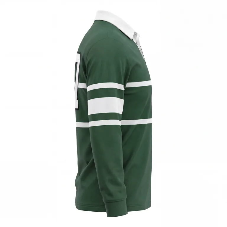 Custom rugby button-collar match jerseys, left side view