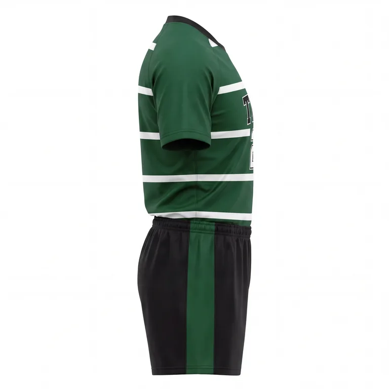 Custom rugby standard match uniforms, left side view