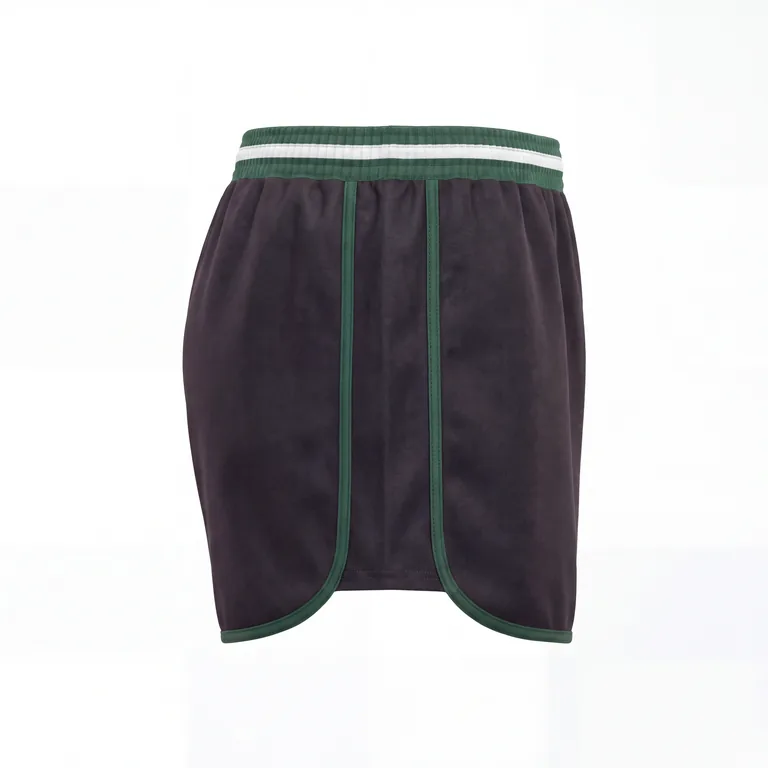 Custom rugby striped-band shorts, left side view