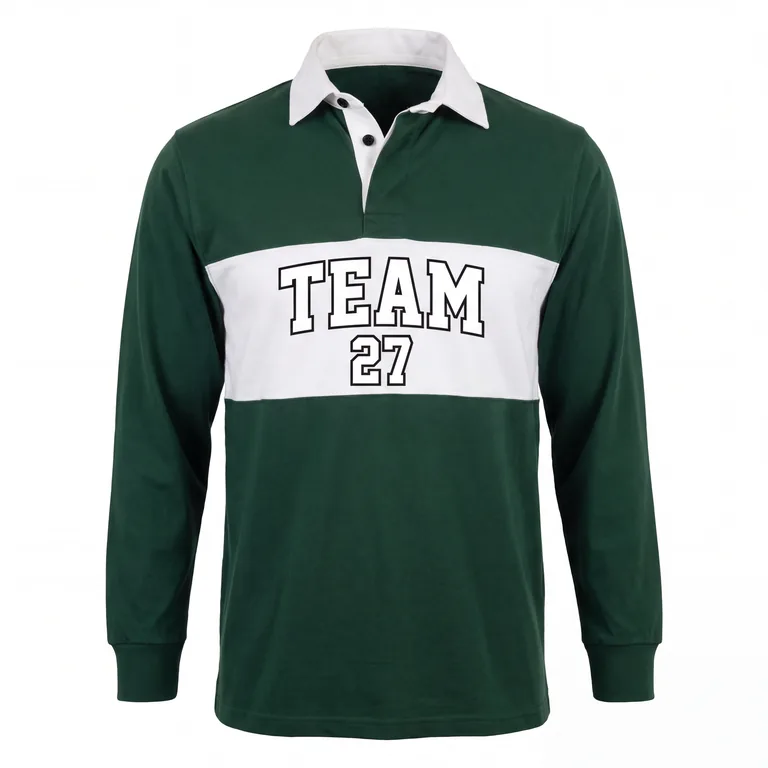 Custom rugby two-button collar jerseys, front view