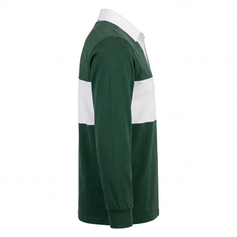 Custom rugby two-button collar jerseys, left side view