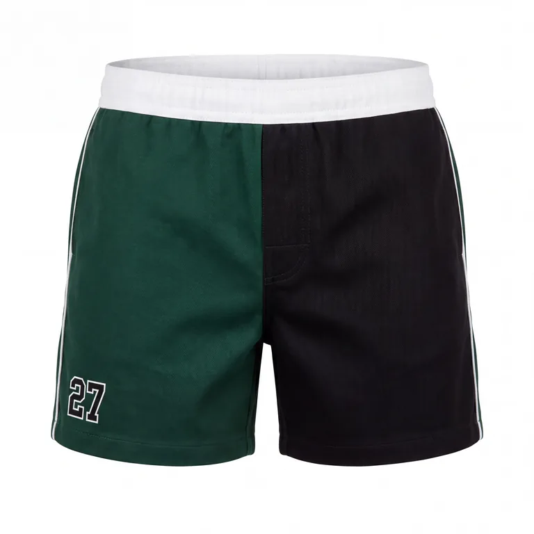 Custom rugby two-tone match shorts, front view