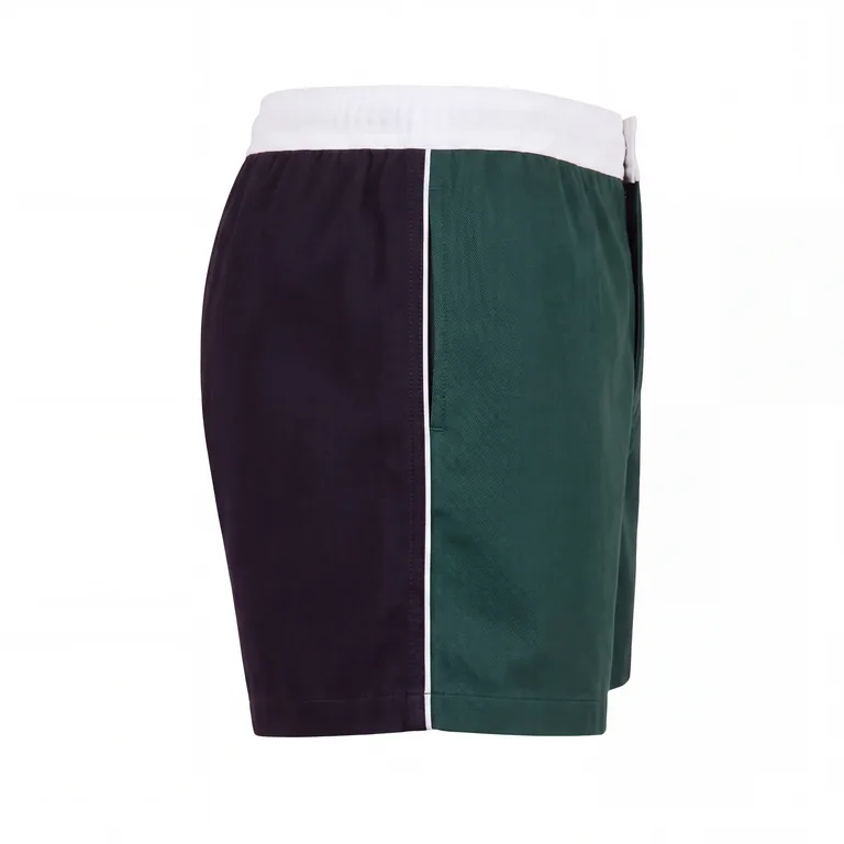 Custom rugby two-tone match shorts, left side view