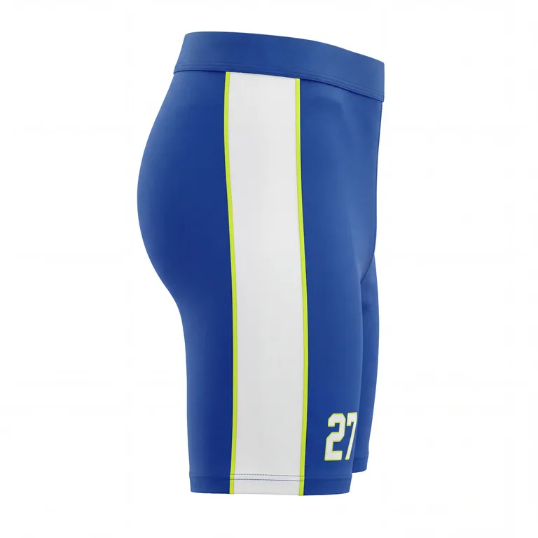 Custom soccer base-layer shorts, left side view