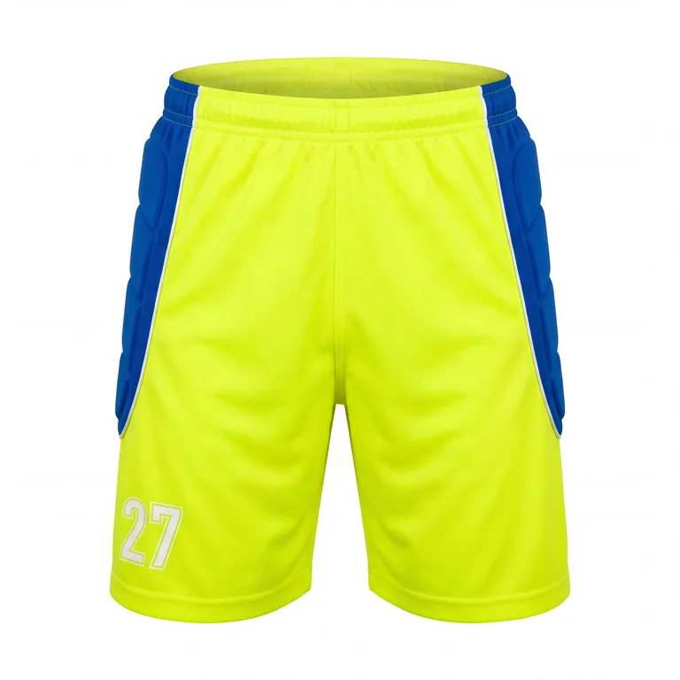 Custom soccer goalkeeper padded shorts, front view