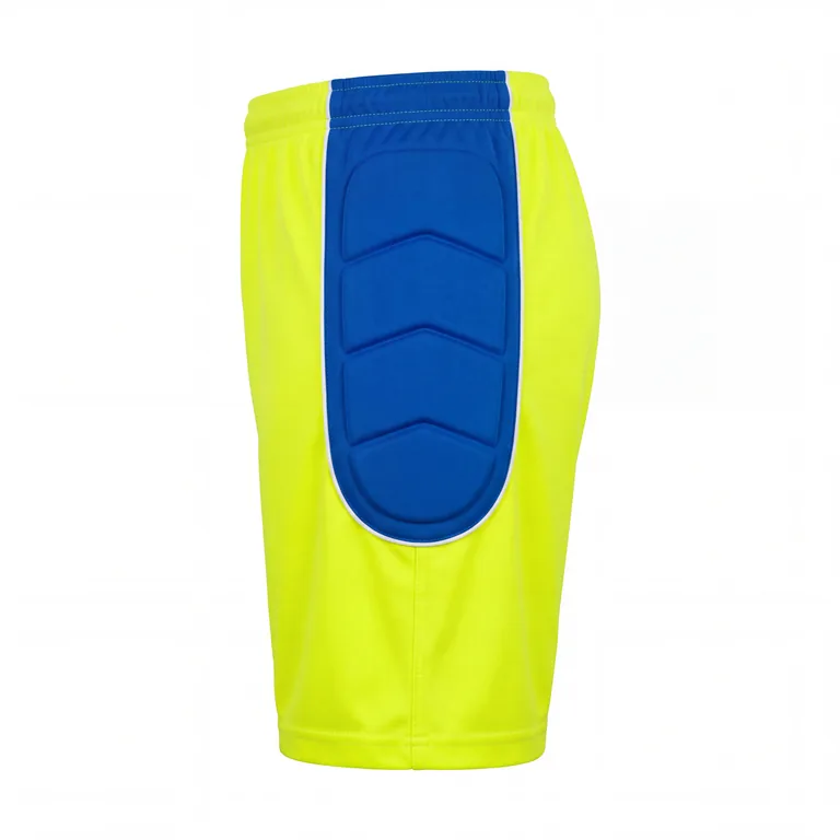 Custom soccer goalkeeper padded shorts, left side view