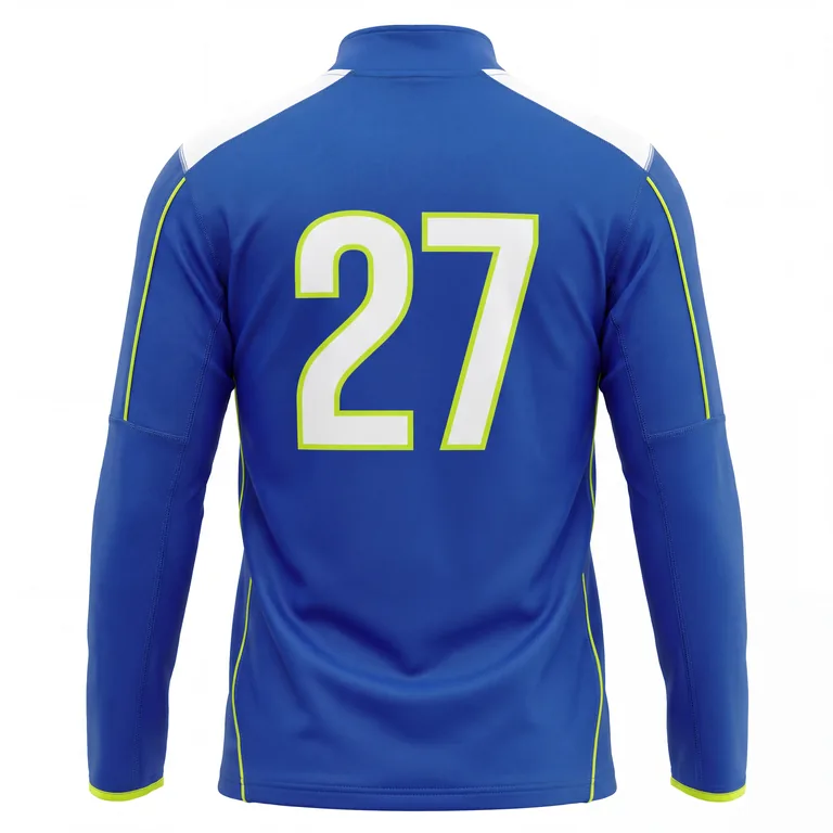 Custom soccer quarter-zip training tops, back view