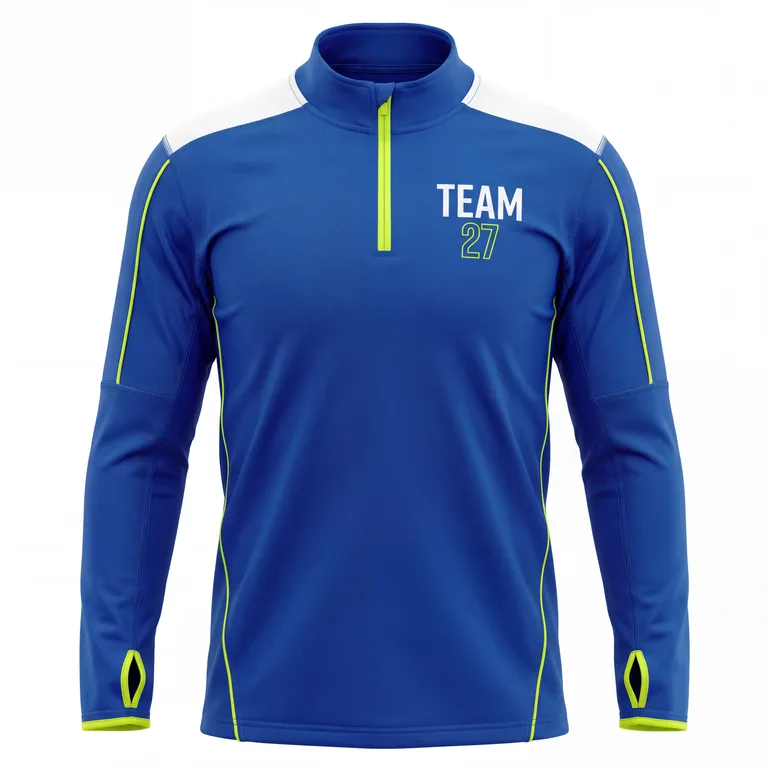 Custom soccer quarter-zip training tops, front view