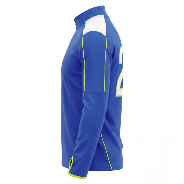 Custom soccer quarter-zip training tops, left side view